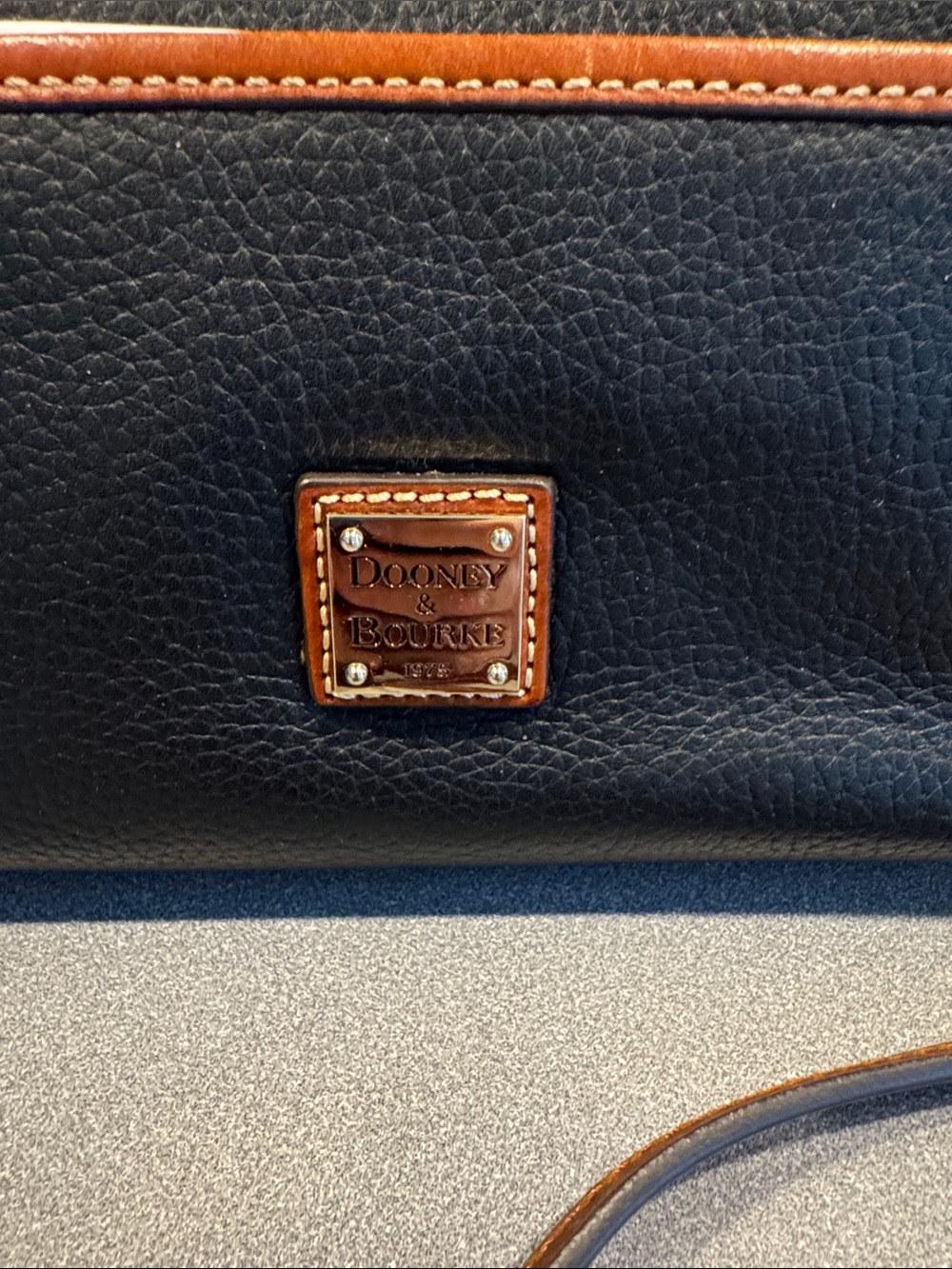 Dooney & Bourke Black with Brown Trim Pebbled Leather Crossbody - Picture 2 of 6